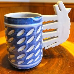 Cunningham Pottery Wolf Mug Blue White